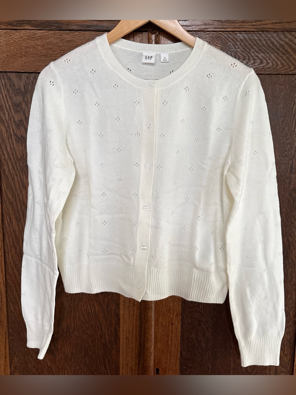 GAP Ivory Eyelet Button-Front Cardigan
